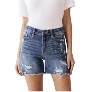 Judy Blue Beach Splash Jean Shorts Mid Thigh Length Stretch Denim Women’s 1XL